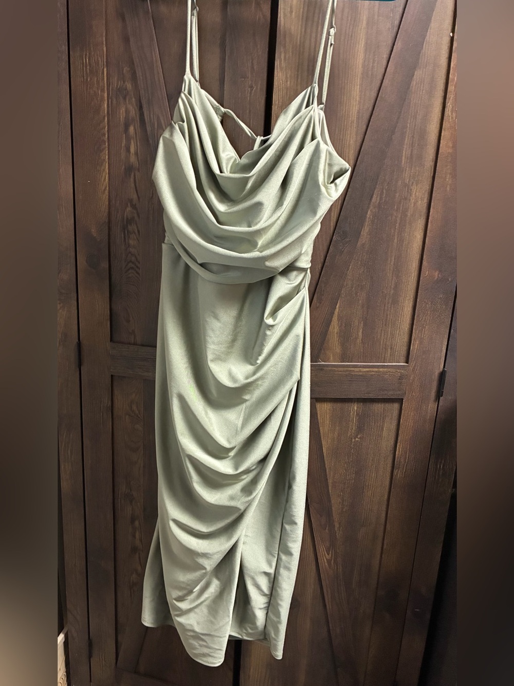 Draped Green Spaghetti-Strap Midi Dress from Windsor